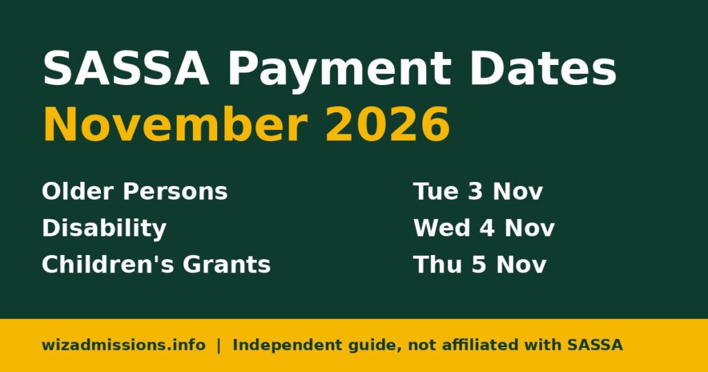 SASSA Payment Dates November 2026: Old Age, Disability and Child Grants
